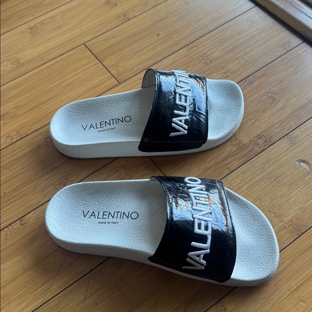 Valentino Black and White Slide Sandals - Picture 3 of 3